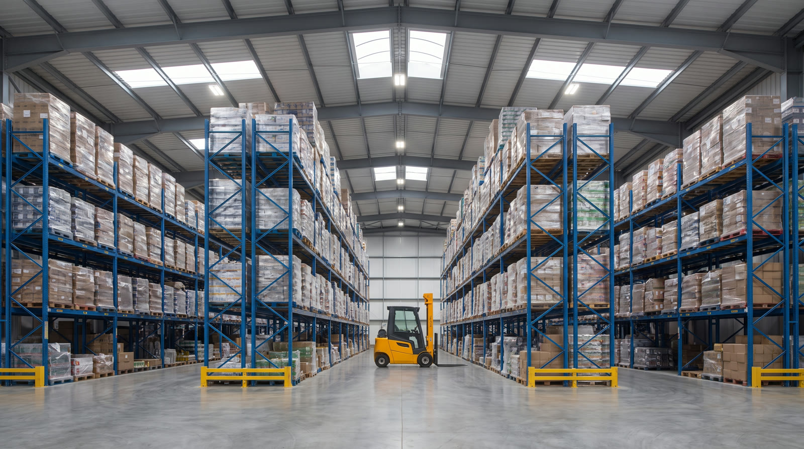Racking and palletised goods inside a modern distribution warehouse