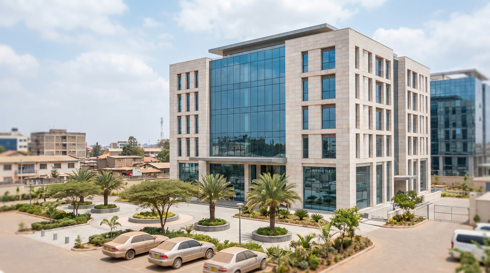 A modern commercial office building developed in Dar es Salaam